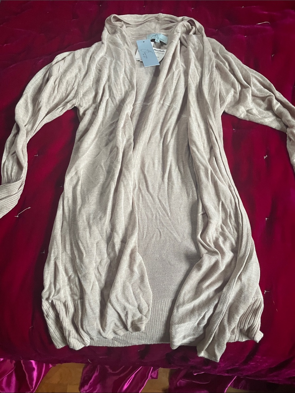 Joan Vass Light Beige Open Front Cardigan